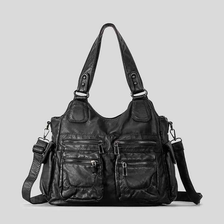 Multi-Pocket Faux Leather Shoulder Bag