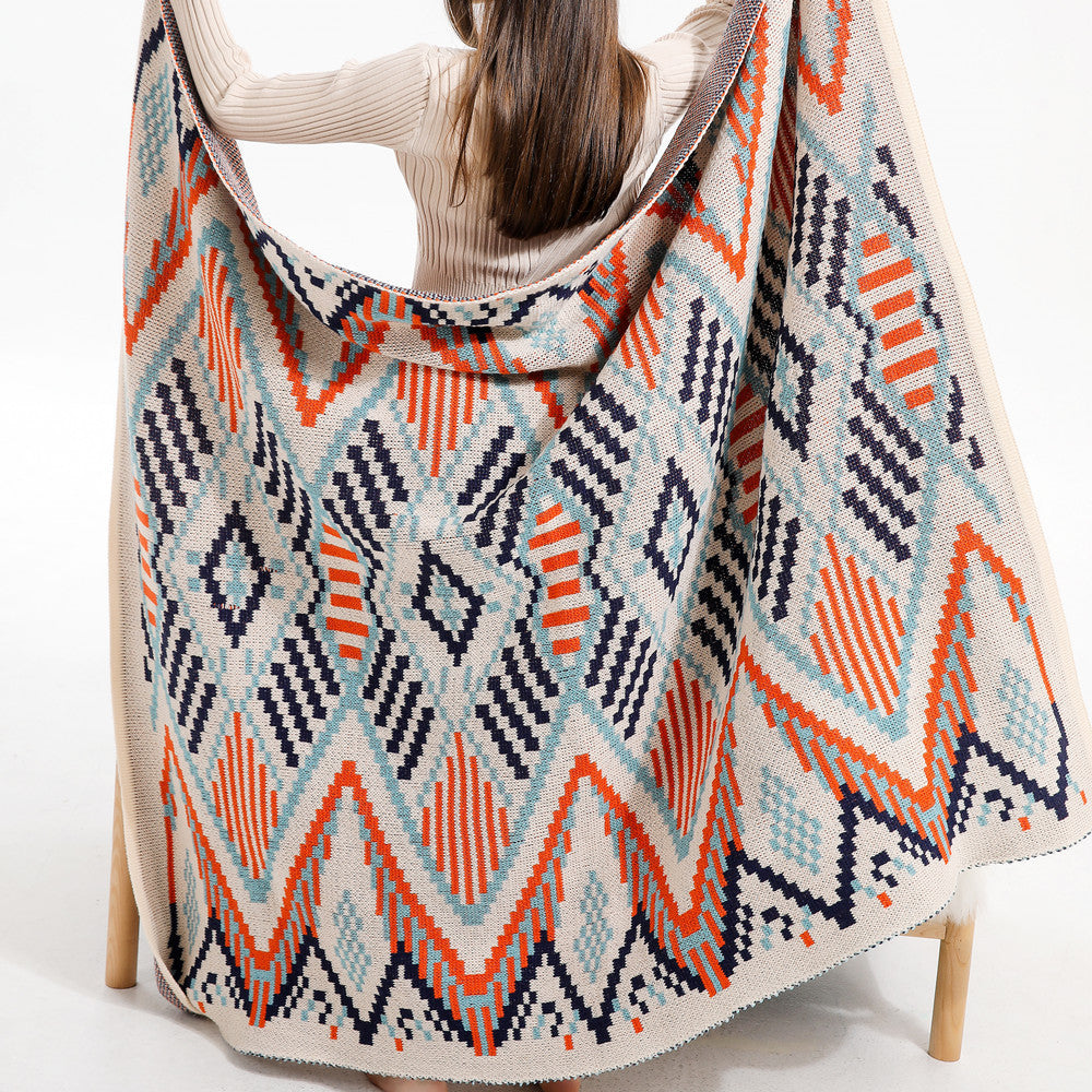 Aztec Patterned Knit Throw Blanket Kalsten