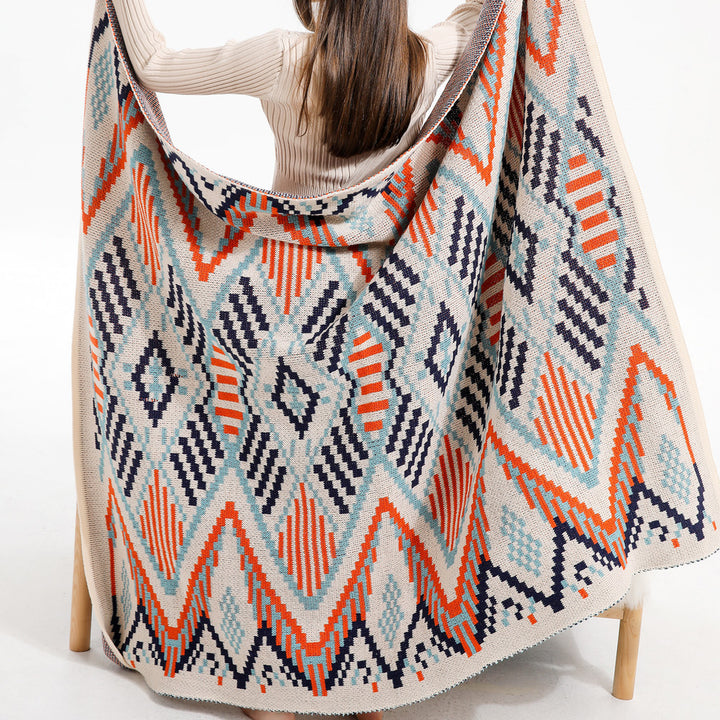 Aztec Patterned Knit Throw Blanket Kalsten