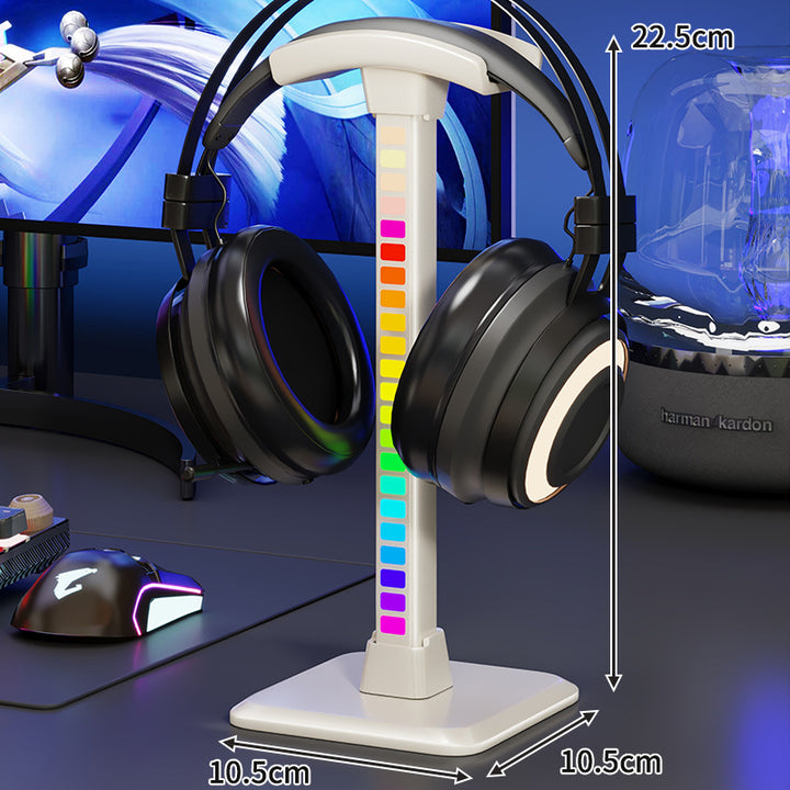 RGB LED Desktop Headphone Stand with Vertical Color-Changing Light and Padded Headrest