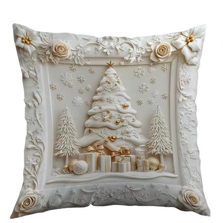 Ornate Embossed Baroque Christmas Throw Pillow Cover With Sculpted Relief And Metallic Accent Trim