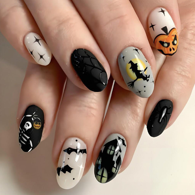 Halloween Artificial Nail Set with Creative Spooky Designs and Halloween Decorations Kalsten