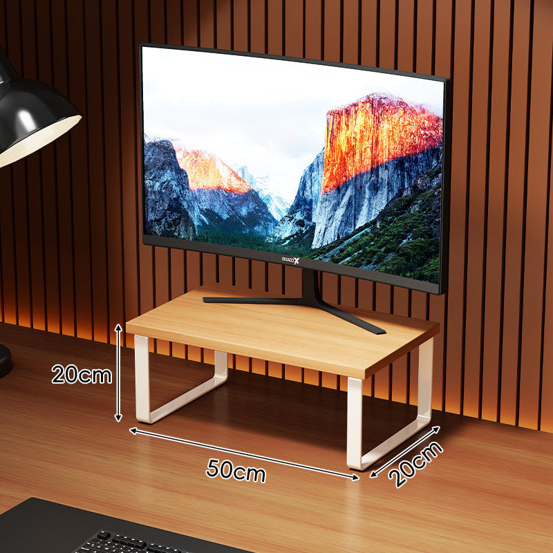 Compact Wooden Monitor Riser with Metal Frame and Under-Shelf Storage
