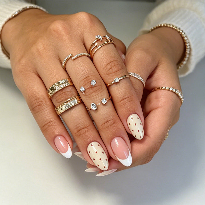 Artificial nails with elegant dots and glamorous accents Kalsten