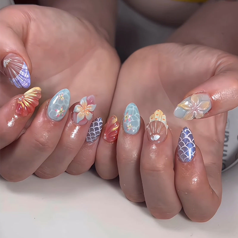 Decorative Press-On Nail Set with Floral and Gem Accents kalsten