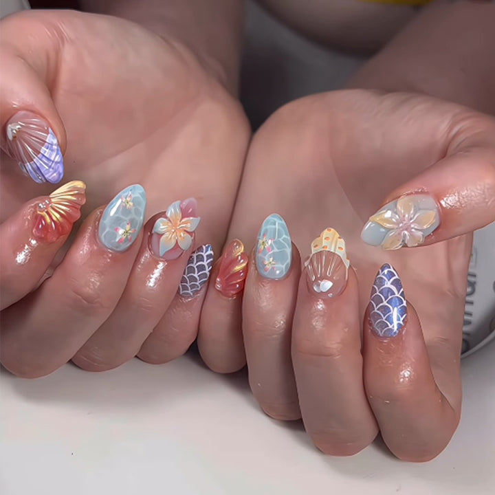 Decorative Press-On Nail Set with Floral and Gem Accents kalsten