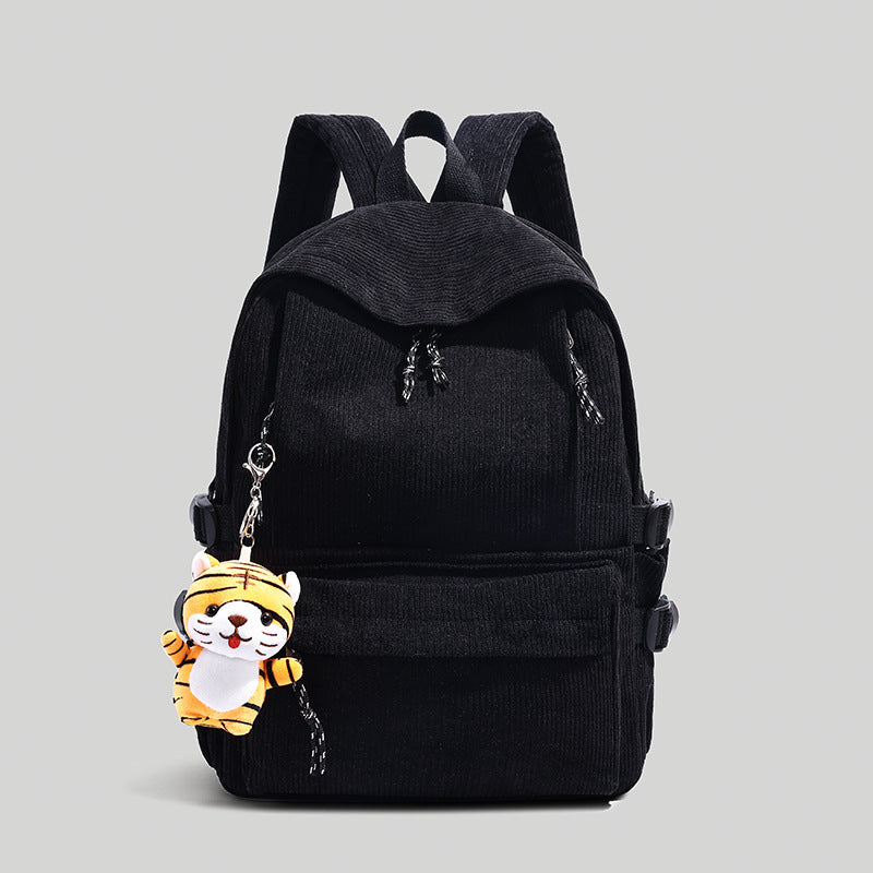 Corduroy Backpack with Cute Character Keychain Kalsten