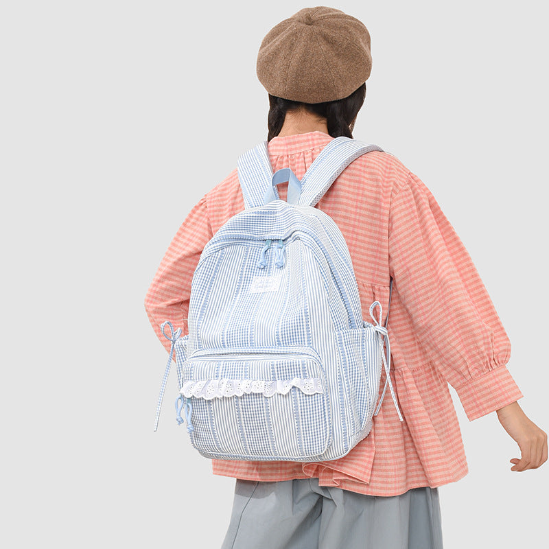 Stylish Striped Backpack with Lace Trim Kalsten