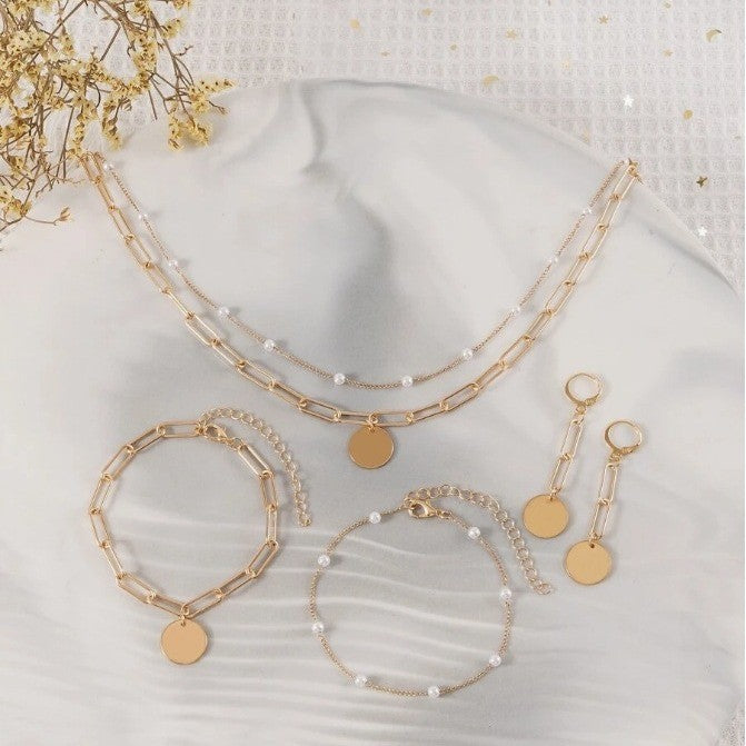 Elegant Pearl and Gold Chain Jewelry Set Kalsten