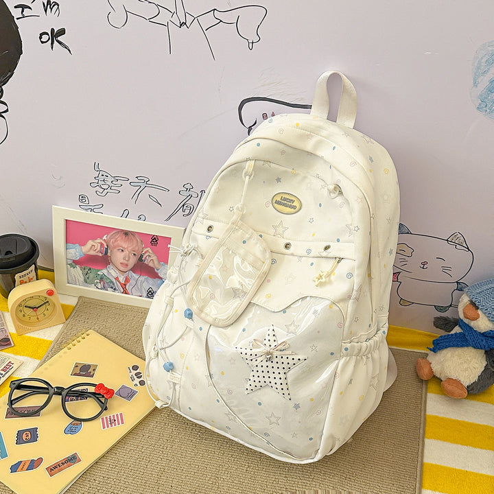Stylish Multi-Pocket Star-Appliqué Backpack Kalsten