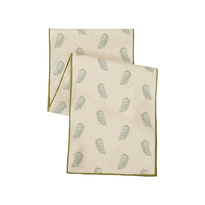 Woven table runner and placemat set made of cotton-linen with botanical scrolling pattern