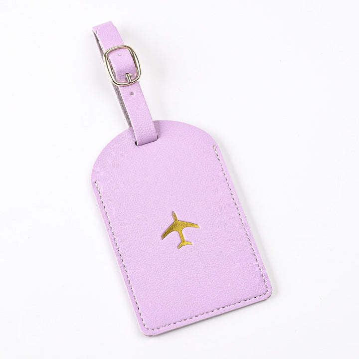 premium leather luggage tag with adjustable buckle strap and embossed airplane Kalsten