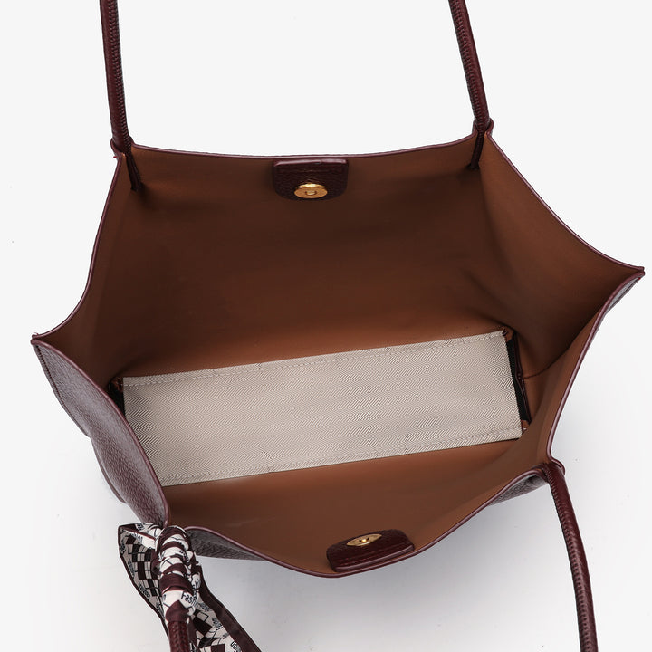 Chic Leather Tote Bag with Decorative Scarf