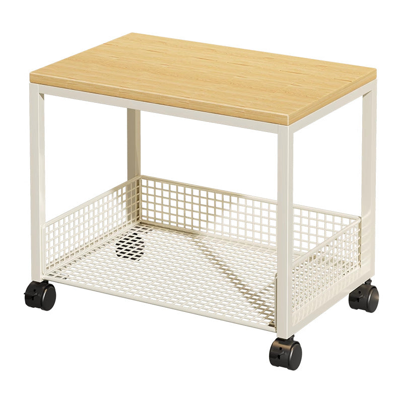 Narrow Rolling Mesh Cabinet Shelf with Bamboo Top and Locking Swivel Casters