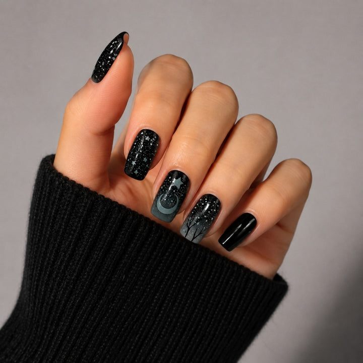 Artistic Press-On Nail Art Set with Starry Night Design Kalsten