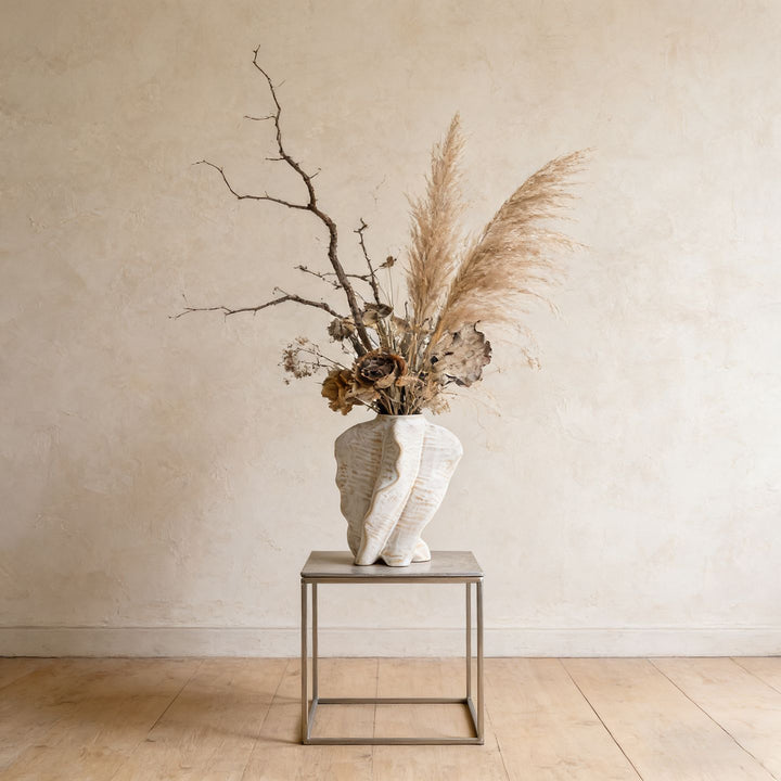 Sculptural Ceramic Ribbed Wave Torso Knob Vase