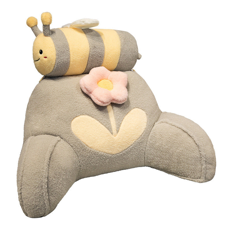 Padded reading back support cushion with armrests and removable neck roll in bee-flower plush design