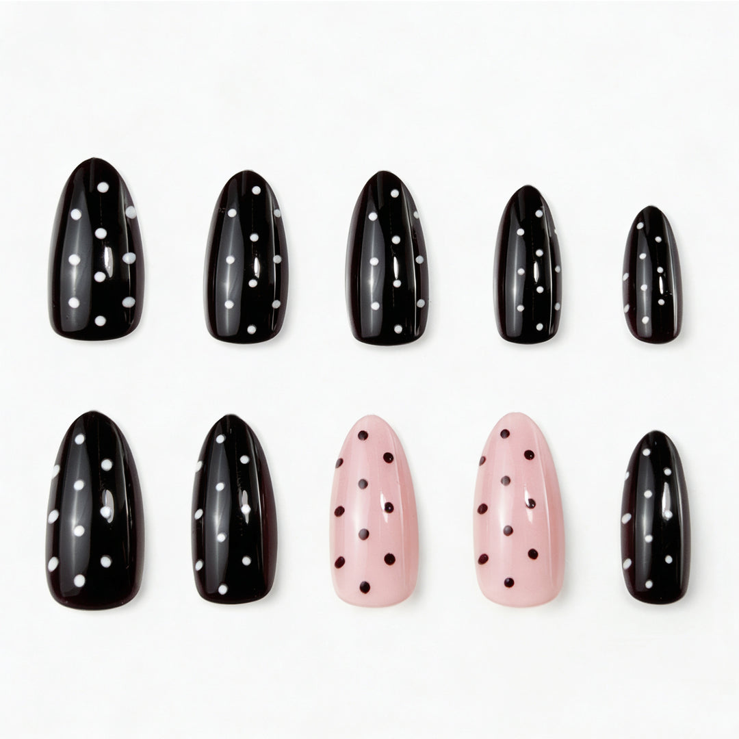 Artistic Press-On Nail Art Set with Dotted Design