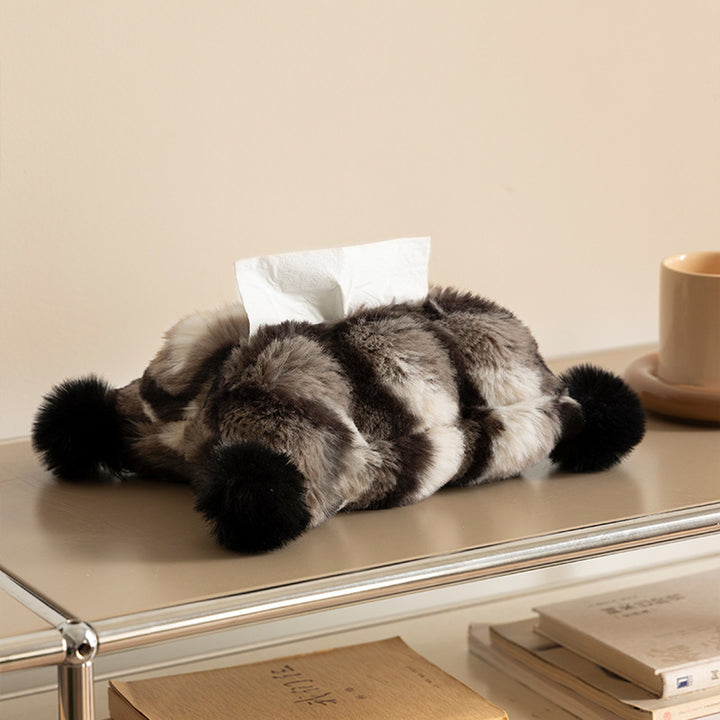 Cozy tissue box cover made of artificial fur with pom-pom application Kalsten