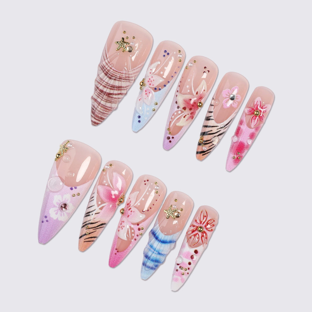 Acrylic nail set with exquisite 3D flower decorations and elegant accents Kalsten