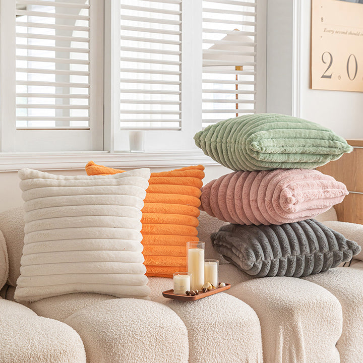 Decorative Plush Ribbed Throw Pillow with Removable Insert