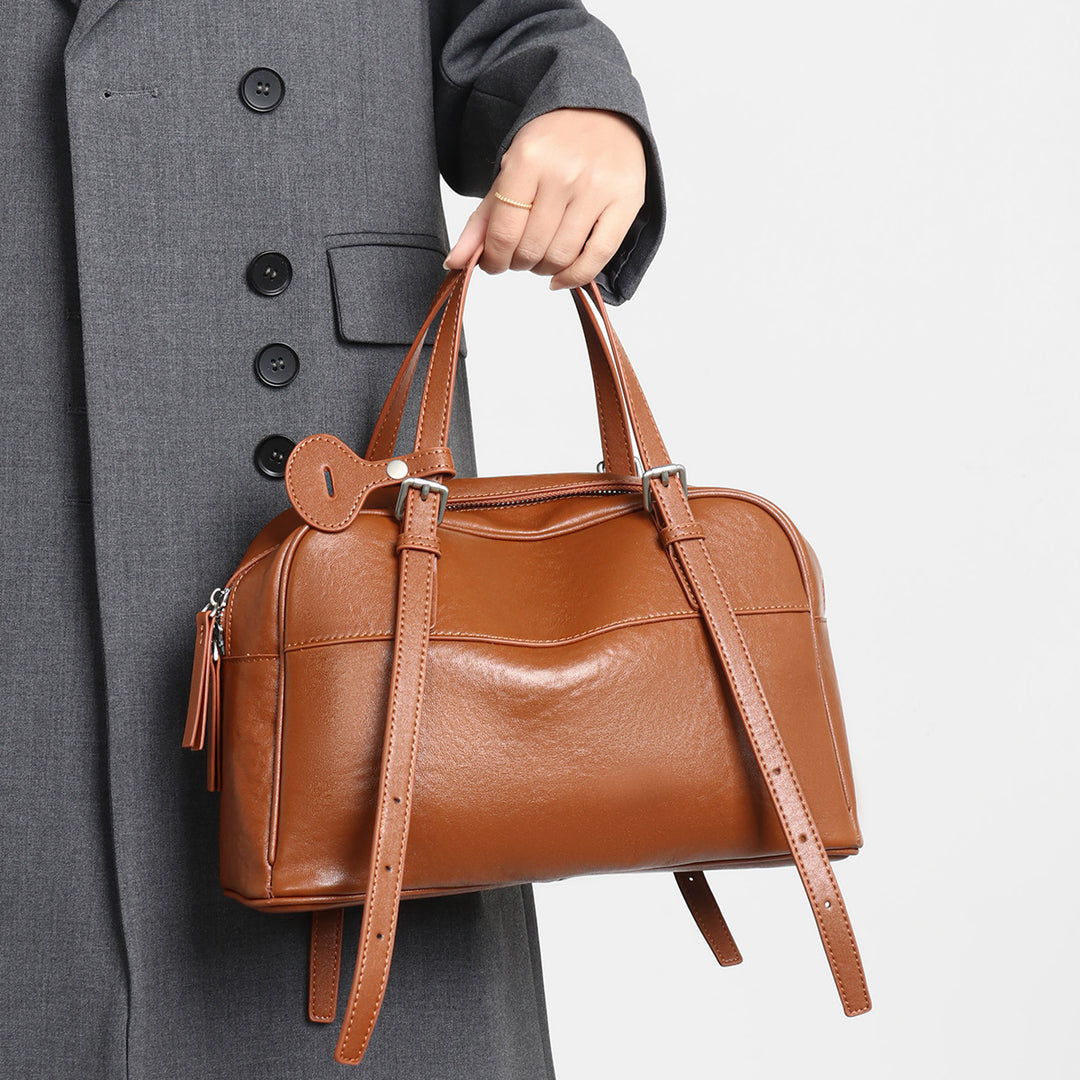 Structured Leatherette Top-Handle Convertible Satchel