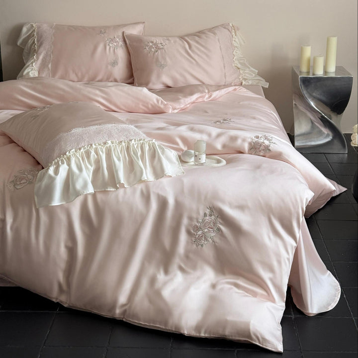 Luxurious satin bedding set with ruffles and embroidery Kalsten
