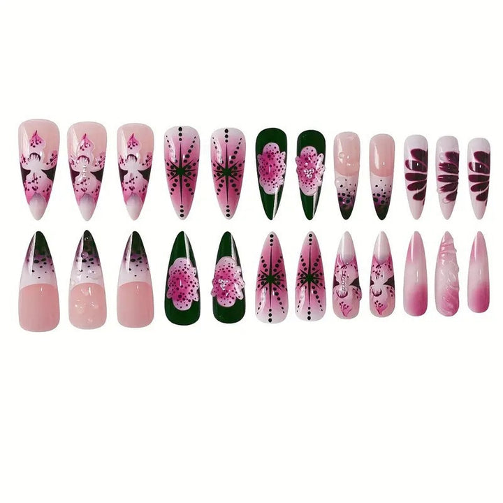 Floral Embellished Stiletto Nail Art Kalsten