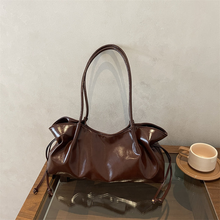 Glossy Faux Leather Handheld Tote Bag
