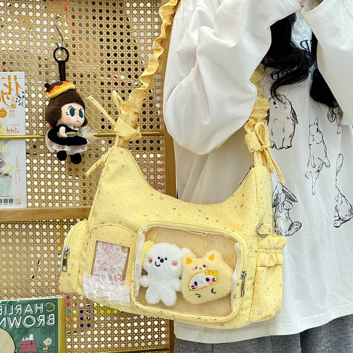 Star-Print Ruffle Strap Shoulder Bag Kalsten