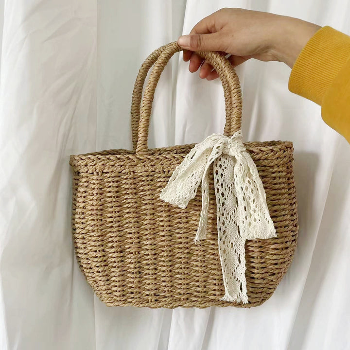 Handwoven basket bag with elegant bow Kalsten