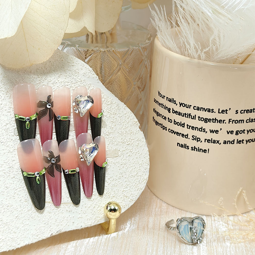 Artificial nails with elegant flower and heart decoration Kalsten
