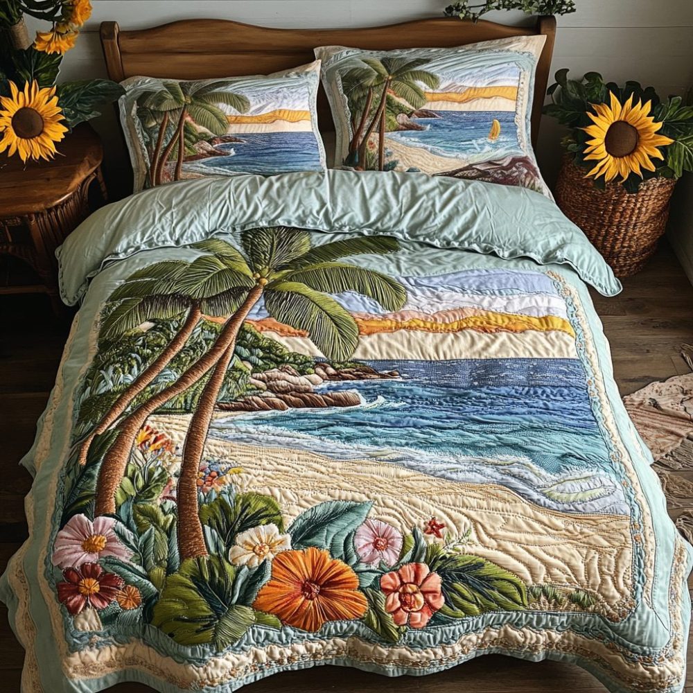 Quilted Ocean Wave Microfiber Comforter Set With Matching Shams And Plush Hypoallergenic Fill