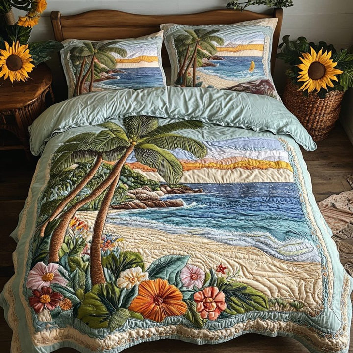 Quilted Ocean Wave Microfiber Comforter Set With Matching Shams And Plush Hypoallergenic Fill