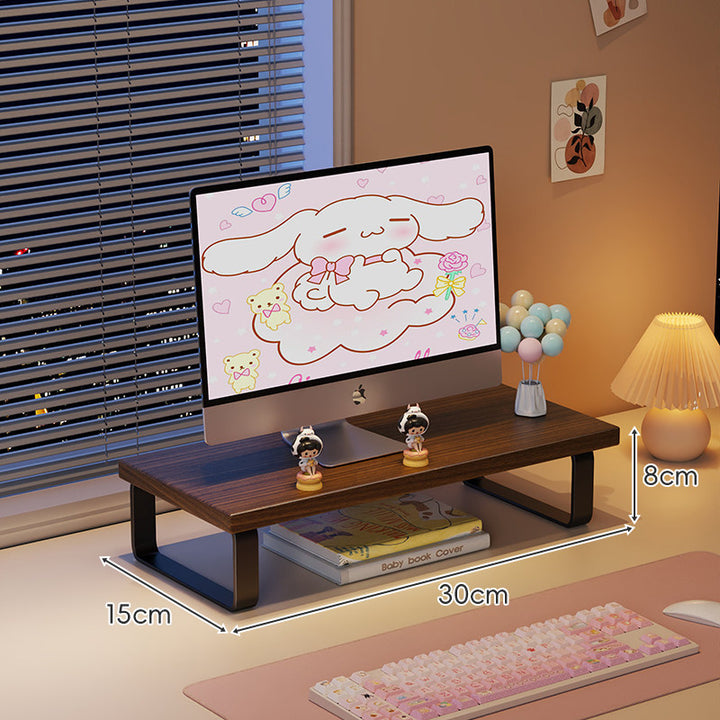Elevated Monitor Riser Stand with Wood-Effect Top Metal Frame and Under-Shelf Storage