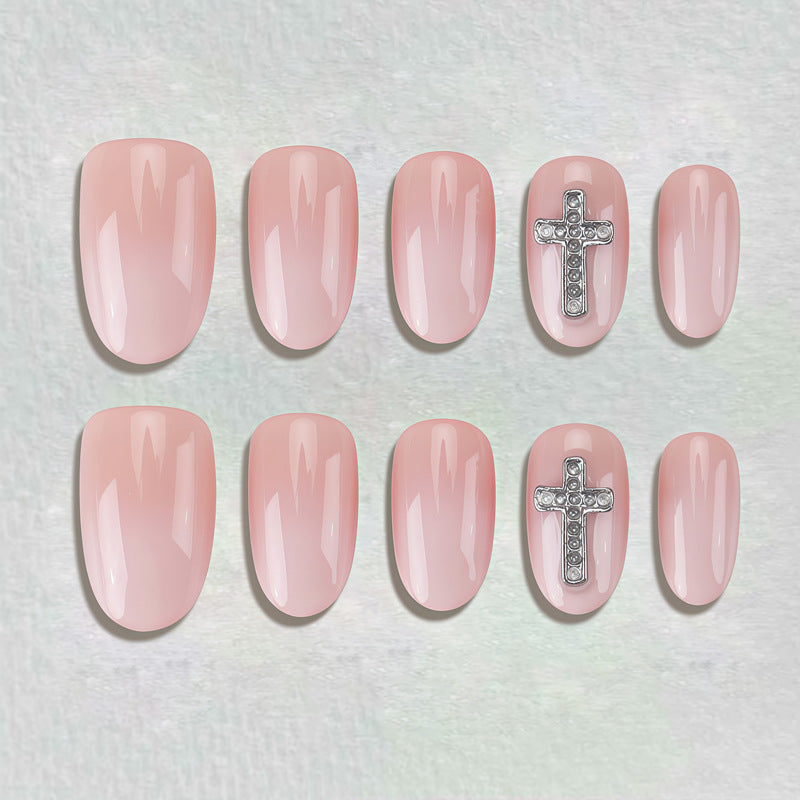 Elegant Press-On Nail Art with Cross Design Kalsten