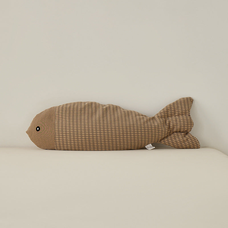 Decorative fish cuddle pillow made of textured cotton blend
