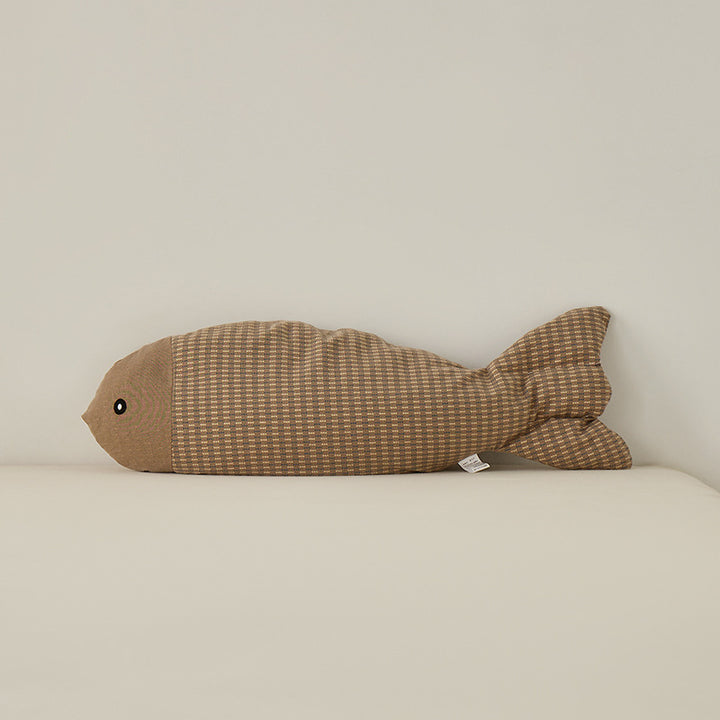 Decorative fish cuddle pillow made of textured cotton blend