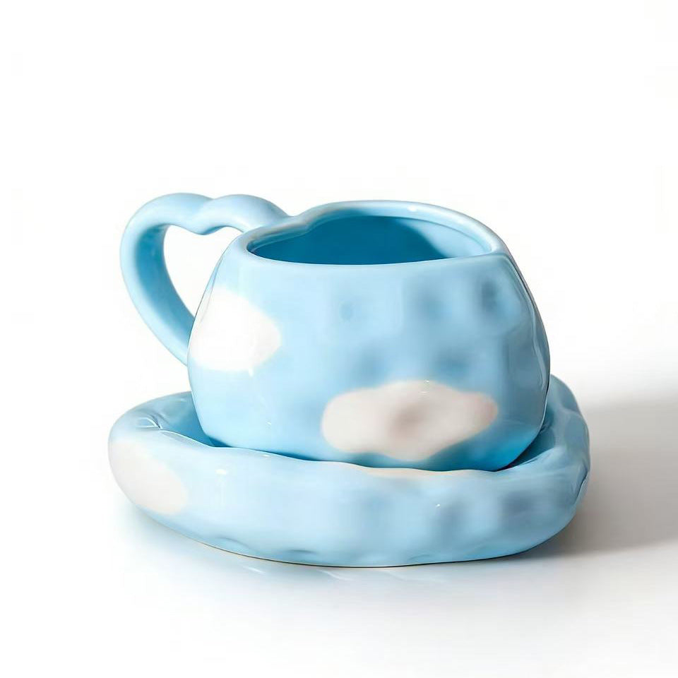 Playful ceramic heart cups with organic cloud saucer