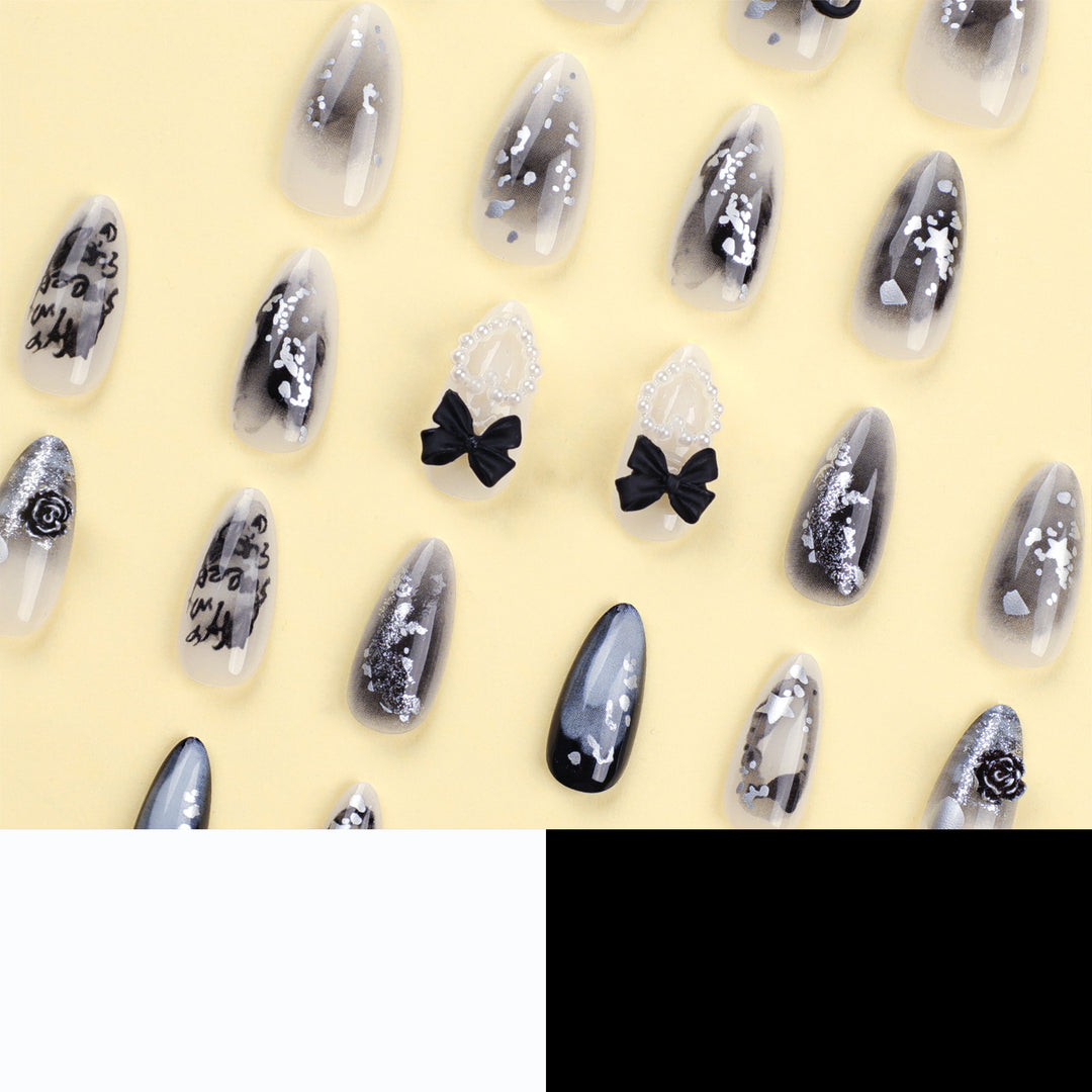 Artificial nail art with unique black and white design Kalsten