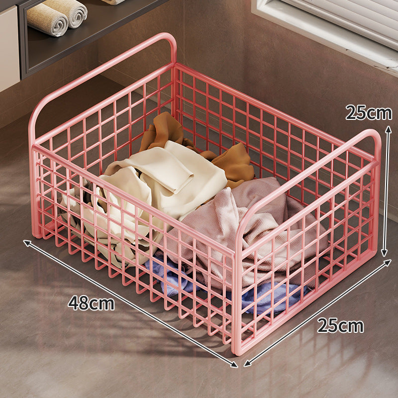 Metal Wire Grid Storage Basket with Raised Side Handles