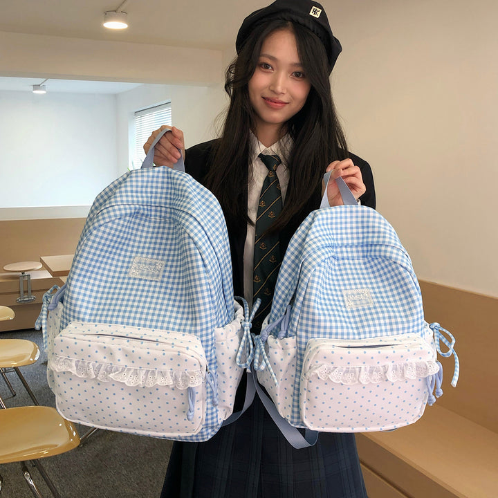Playful Gingham and Polka Dot Backpack Kalsten