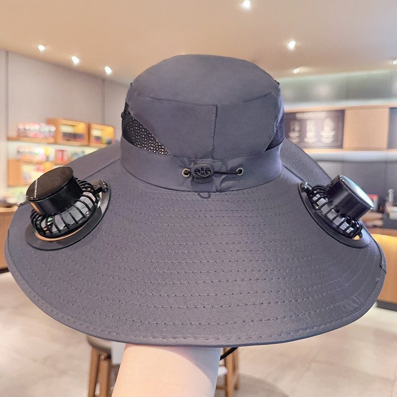 Sunscreen hat with dual USB fans, breathable mesh and adjustable chin strap Kalsten