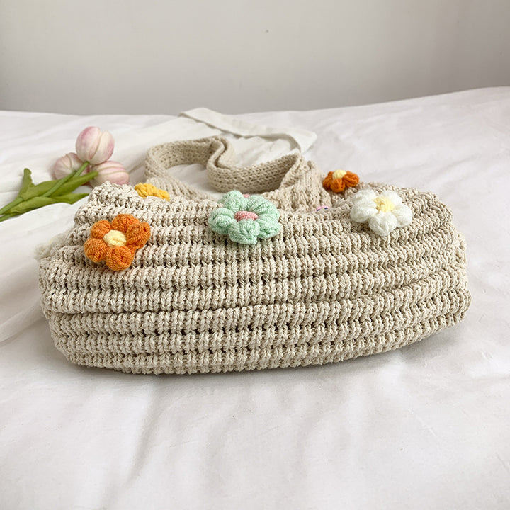 Floral Embellished Crochet Tote