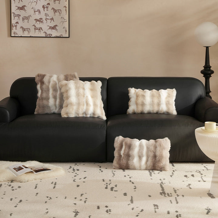 Rectangular faux fur decorative cushion with wavy plush surface