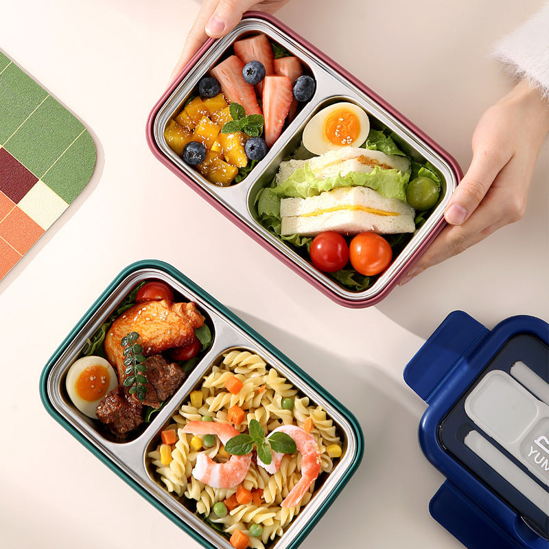Stylish Multi-Compartment Bento Lunch Box with Integrated Cutlery