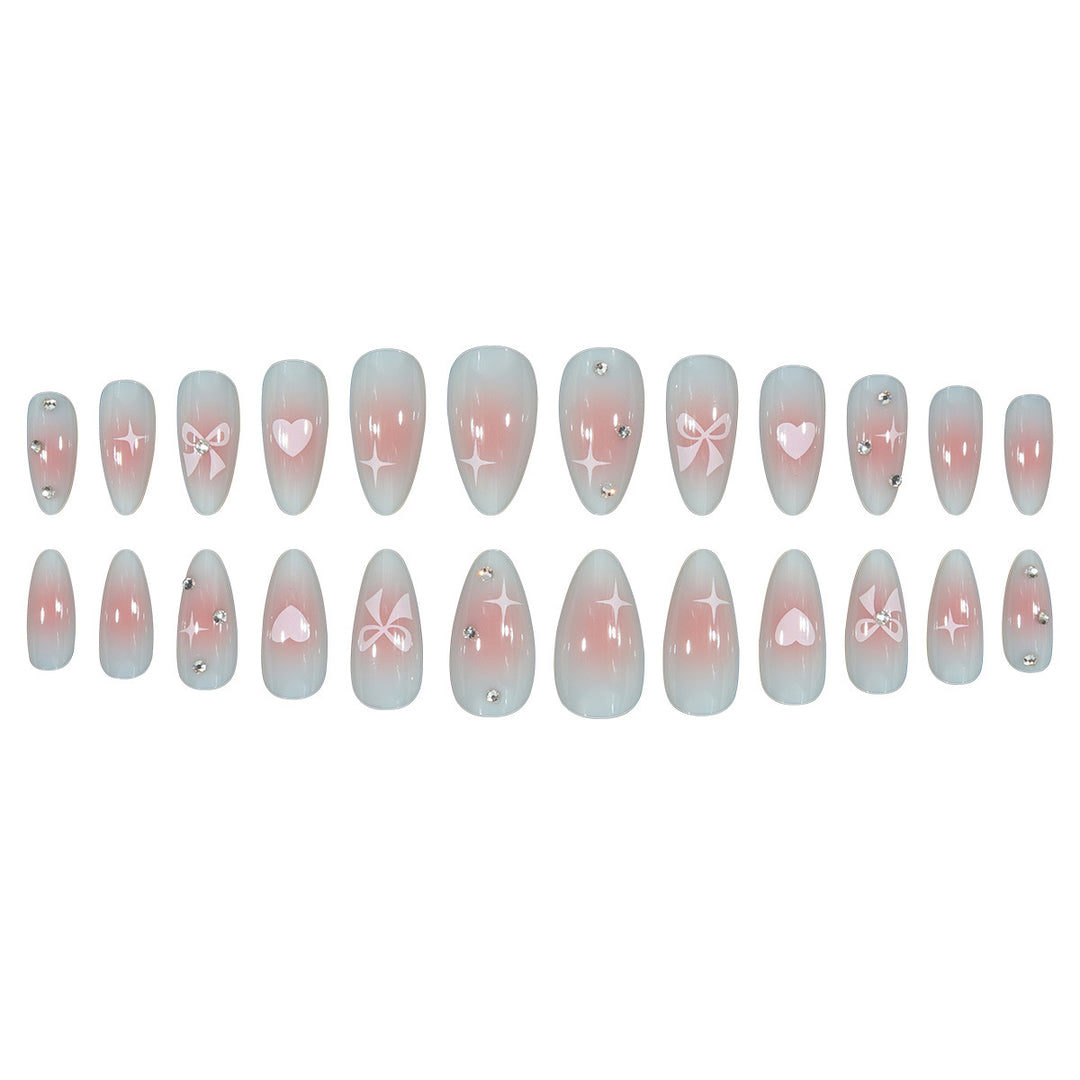 Decorative Press-On Nail Art Set with Heart and Bow Accents Kalsten