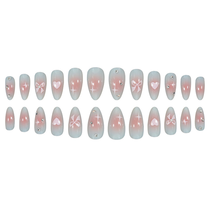 Decorative Press-On Nail Art Set with Heart and Bow Accents Kalsten