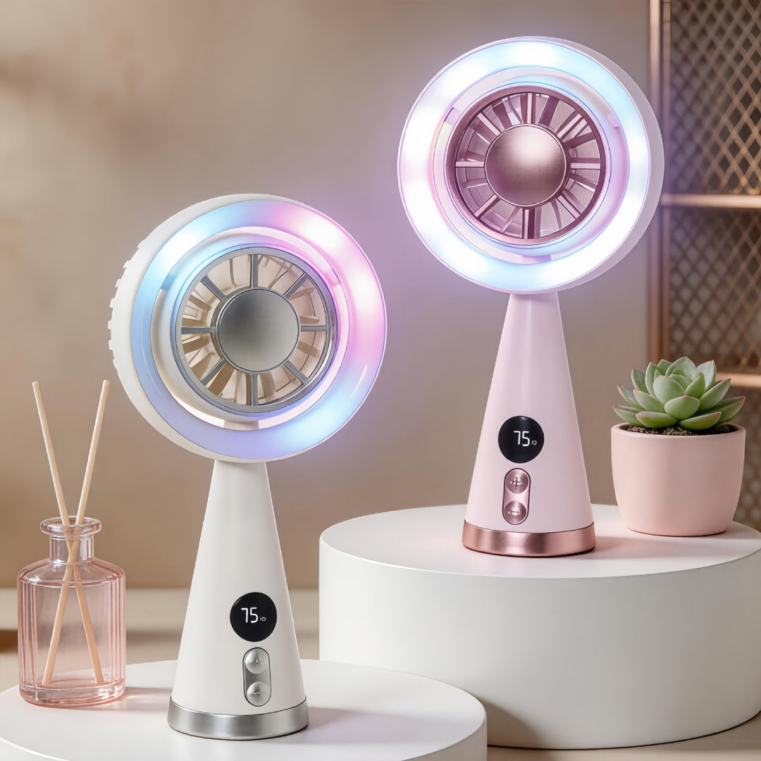Women's Portable Mini Fan with LED Lighting and Digital Speed Display Kalsten