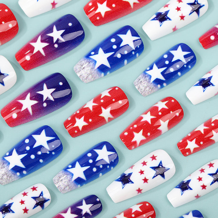 Artificial nails set with patriotic star designs Kalsten